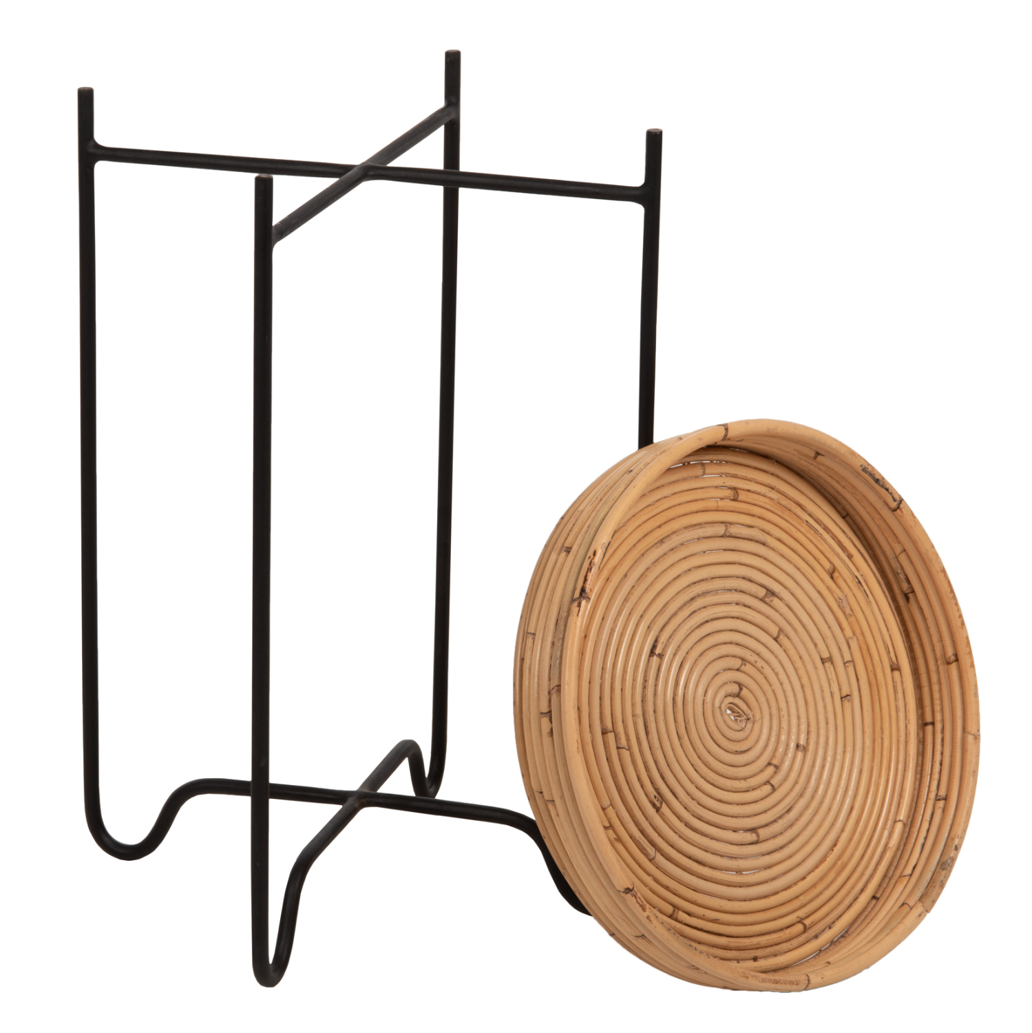 ΤΡΑΠΕΖΑΚΙ ΒΟΗΘΗΤΙΚΟ FLY HM7905 RATTAN ΦΥΣΙΚΟ ΧΡΩΜΑ-ΜΕΤΑΛΛΙΚΗ ΒΑΣΗ ΜΑΥΡΗ Φ32x48Yεκ. - Image 7