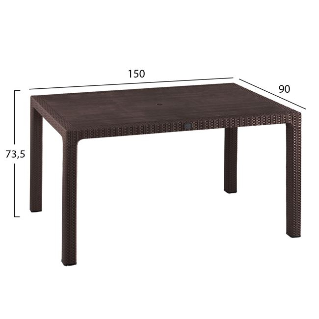 ΤΡΑΠΕΖΙ ΠΟΛΥΠΡΟΠΥΛΕΝΙΟΥ TODOR 150Χ90Χ73.5Υεκ.RATTAN ΚΑΦΕ ΜΕ UV PROTECTION HM5737.03 - Image 2