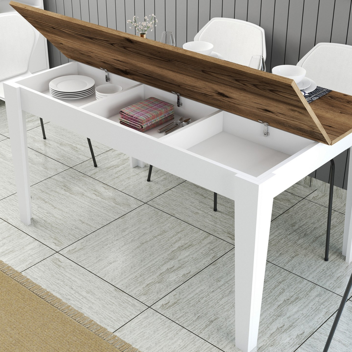 ΤΡΑΠΕΖΙ ΤΡΑΠΕΖΑΡΙΑΣ STANDARD HM9507.07 ΜΕΛΑΜΙΝΗ ΛΕΥΚΗ-ΚΑΡΥΔΙ ΜΕ ΑΠΟΘ.ΧΩΡΟ 145x88x75Yεκ. - Image 4